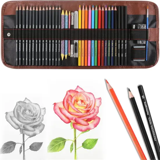 Sketching Pencil Set Drawing Pen Charcoal Sketch Kit Cover Graphite Charcoal Watercolor Pencils Paper Erasable Pen Beginners Artist Children and Adults(39pcs Art Supplies) {1}