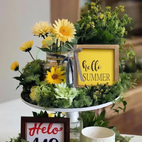 Hello Summer Tabletop Decor Office Farmhouse Table Mantel Wood Wall Decor {4}
