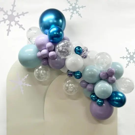 60Pcs Frozen Balloons, Dusty Light Blue Purple Metallic Dark Blue with Snowflake Clear Silver Confetti Latex Balloon for Girls Winter Wonderland Birthday Baby Shower Christmas Frozen Party Decorations {3}