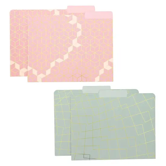 12 Pack Decorative File Folders with Gold Foil Geometrical Accents, 1/3 Cut Tab, for Office, Letter Size (11.5 x 9.5 In) Pink {6}