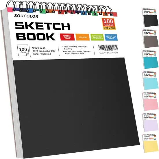 9" x 12" Sketch Book, 1-Pack 100 Sheets Spiral Bound Art Sketchbook, (68lb/100gsm) Acid Free Artist Drawing Book Paper Painting Drawing Writing Sketching Pad for Kids Adult Teens Girls Boys {1}