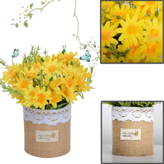 Summer Artificial Potted Flowers - Set of 4 Mini Fake Potted Silk Daisy Flowers {5}