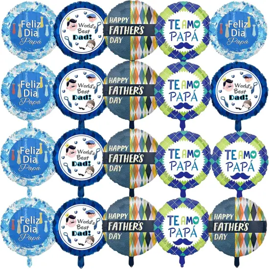 20 Pcs Father's Day Balloons, Happy Father's Day Mylar Balloons, Blue, White, Round, Self Sealing, Unisex, Adults {1}