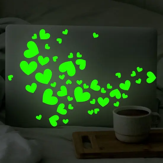 114 Pieces Heart-Shaped Glow in The Dark Stickers Holographic Stickers for Teens Wall Decals Perfect for Bedroom Decor or Party Birthday Gift {3}