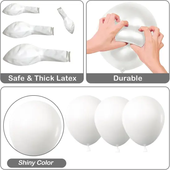 White Balloons Garland Arch Kit, 100PCS 18In 12In 10In 5In White Balloons Different Sizes for Birthday Weddings Valentine's Day Graduation White Themed Party Decorationsarty Decorations {5}