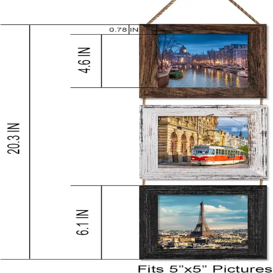 5x5 Wall Hanging Picture Frames Collage with 3 Opening Multi Color Frames {2}