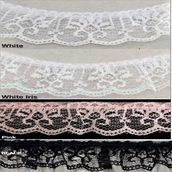 1" Ruffled Gathered Lace Trimming - 12 Continuous Yards! - Color Options! White {3}