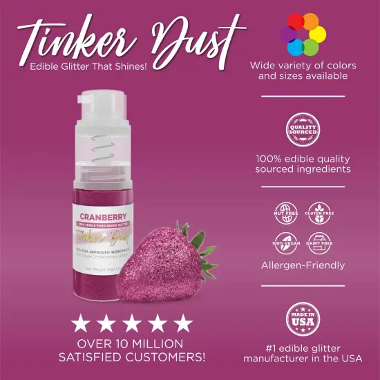 Bakell - Cranberry Tinker Dust Edible Glitter (25g, 1x Spray Pump) for Food, Desserts, and Beverages! {3}
