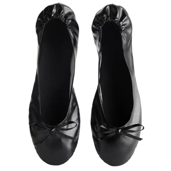 Black Foldable Ballet Flats for Women, Roll Up Flats with Zipper Pouch, US Size 10-11 {4}