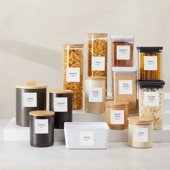 Talented Kitchen 144 Pantry Labels for Containers, Food Storage - Preprinted Black All-Caps on Matte White Vinyl Stickers for Minimalist Style Kitchen (Water Resistant) {4}