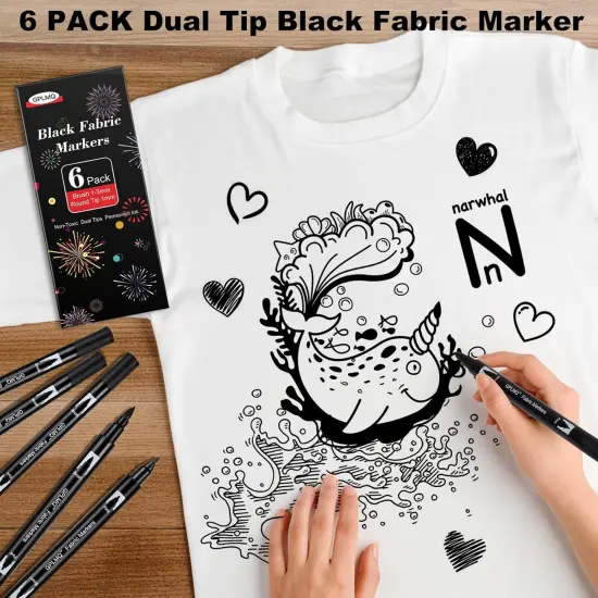 Black Fabric Markers Pens - Dual Tips Fabric Marker Permanent for Clothes, Non-Toxic, No Fade, No Bleed, Ideal for DIY Projects on Shirts, Hats, Canvas, and Textiles {4}