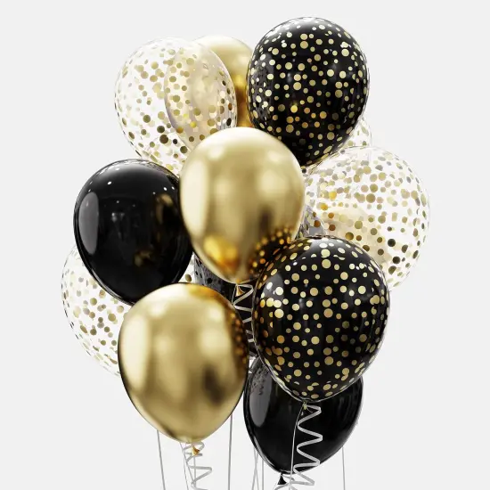 60pcs 12inch Helium Balloon Bouquet Metallic Gold Pearl Black Clear with Dot Balloon Perfect for Baby Shower Bridal Shower Birthday Anniversary Party Decorations(Black) {1}