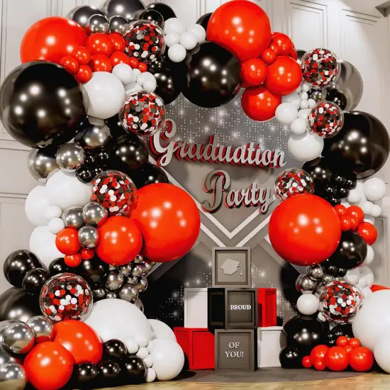 ALL-IN-1 Red Black and White Balloon Arch Kit for Red and Black Birthday Party Decorations &ndash; Red and Black Balloons for White Black and Red Balloon Garland Kit &ndash; Graduation Black and Red Balloons {3}