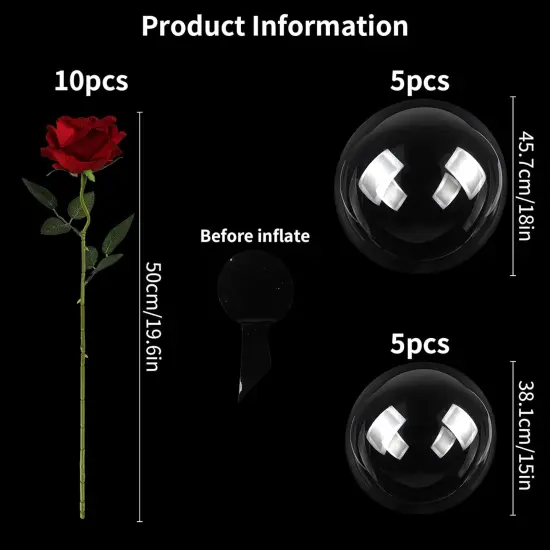 10pcs Valentine's Day Clear Bobo Balloons with Rose 2 Sizes Clear Round Balloons Transparentes Clear Balloons Stuffing for Valentine's Day Party Wedding Anniversary Decor(15inch 18inch) {2}