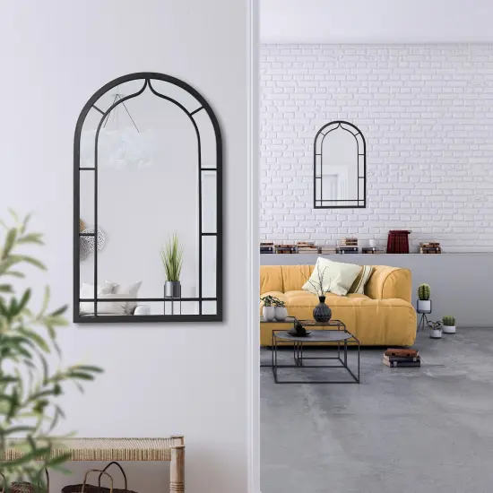 Set of 2 33"H Modern Arched Black Metal Decorative Wall Mirror Bathroom Living Room {2}