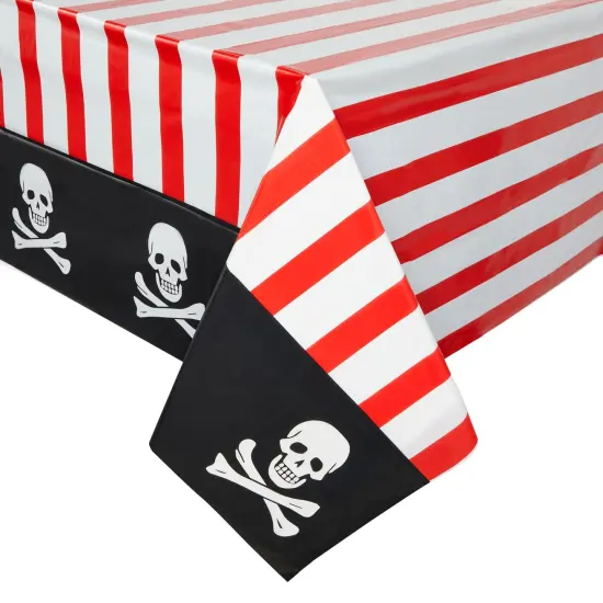 3 Pack Pirate Table Cover for Kids Birthday Party Decorations, Plastic Tablecloth for Halloween Supplies (54 x 108 In) Black {3}