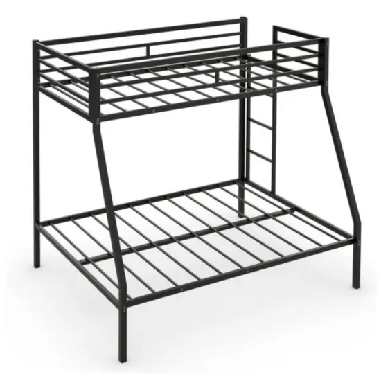 Metal Twin Over Full Bunk Bed, Sturdy, Modern and Safe Black {4}
