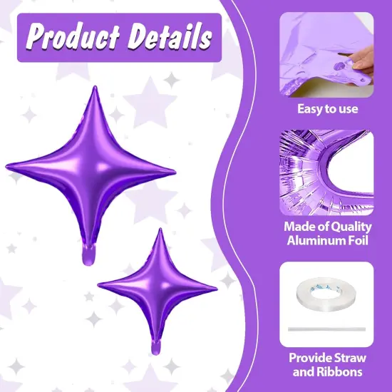 Purple Star Balloons,15Pcs Purple Star Foil Balloons,26/18/10 Inch Quadrangle Star Helium Mylar Balloons for Graduation Wedding Birthday Prom Anniversary Baby Shower Party Decorations {3}