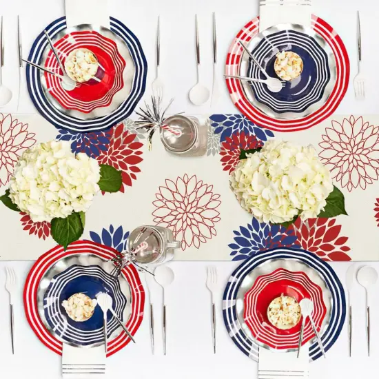 4th of July Independence Day Table Runner God Bless America Blue Red Dahlia Flower Memorial Day Table Runners Grey Modern Table Center Decor for Home Kitchen Dining Party Patio {2}