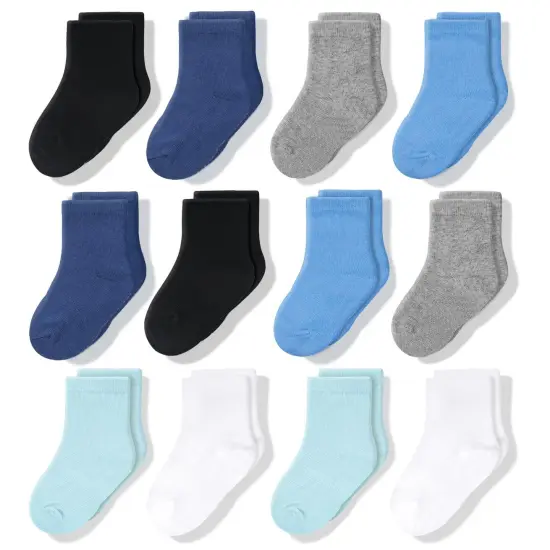 CozyWay Boy Crew Socks - Comfy Cotton Socks For Boys Ages 3 Years and Up - Soft & Breathable - Multi Color Blue - 12 Pack Multicolor {1}