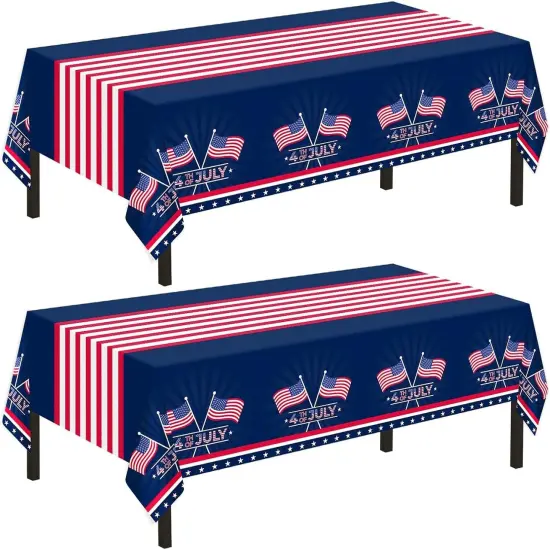 2 Pack Disposable Patriotic Tablecloth American Flag Tablecloths 54" x 108" Patriotic Plastic Tablecloth Patriotic Decorations Patriotic Birthday Party Supplies for Camping,Memorial,Veterans {1}