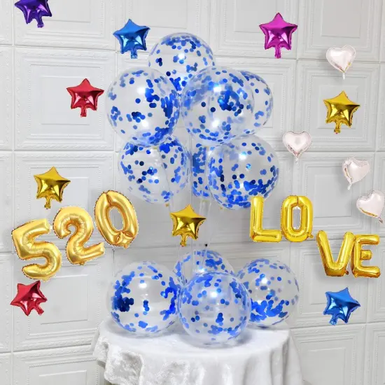 Blue Confetti Balloons Party Balloons 12inch 50 Pcs Latex Confetti Balloons Birthday Balloons Party Decoration Wedding Baby Shower Christmas Party-Confetti Blue {3}