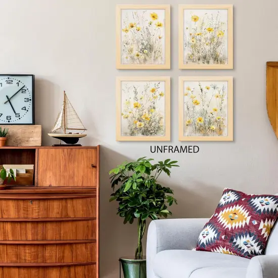 Summer Floral Wall Art Prints Set of 4, Summer Yellow Daisy Flower Wall Posters Decor for Farmhouse Home Living Room Porch Patio, Floral Poster Prints (8x10 Inches UNFRAMED) {2}