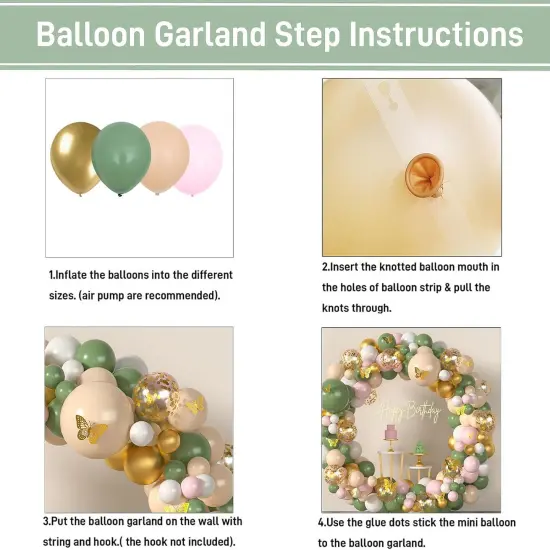 Sage Green Pink Balloon Arch Kit 153Pcs Light Pink Olive Green Blush White Gold Latex Confetti Balloons Garland Artificial Eucalyptus {3}