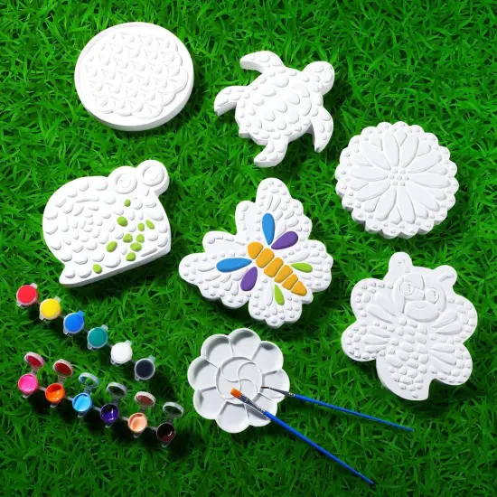 6 Pack Paint Your Own Plaster Stones - Kids Spring Summer Arts and Crafts Painting Kit {3}