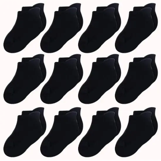 CozyWay Kids Ankle Socks - Comfy Cotton Socks for Boys and Girls Ages 3 Years and Up - No Show Soft & Breathable - Unisex Black - 12 Pack {1}