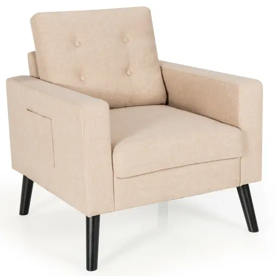 Modern Button Tufted Accent Chair with Rubber Wood Legs and Wide Backrest Ideal for Any Room Grey {9}