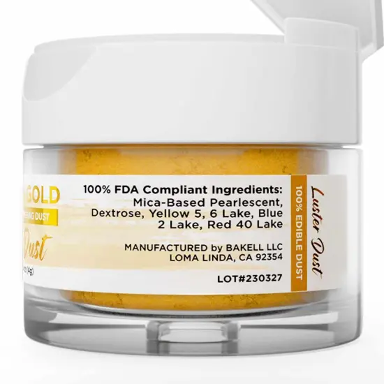 Bakell - Egyptian Gold Luster Dust (4g, 1x Jar) Edible Vegan Dust & Paint for Baking, Desserts and Beverages {6}