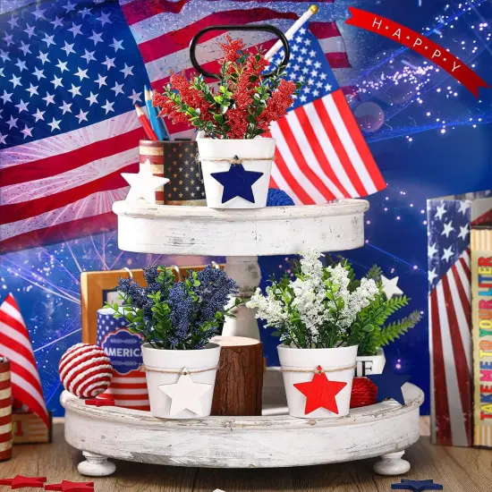 Set 4th of July Small Fake Plants Memorial Day Mini Artificial Potted Plants {3}