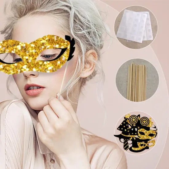 Black and Gold Party Photo Booth Props,24 Pieces Photobooth Picture Pose Sign Kit for Birthday Wedding Party Memorable Photos {2}