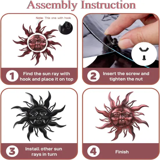 Summer Metal Sun Wall Decor, Large Outdoor Wall Art Decor Hanging Decorative for Patio, Porch, Fence, Garden(Brown) {4}