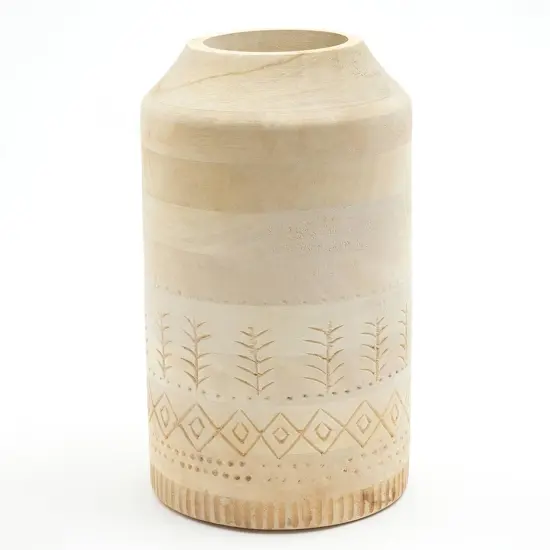 Decorative Handcrafted Accent Wood Vase - 8.5" x 15" White {3}