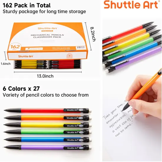 Mechanical Pencils, 162 Pack Bulk Mechanical Pencils 0.7mm Medium Point, HB #2 Lead Pencils, Assorted Barrels, Office School Supplies {2}