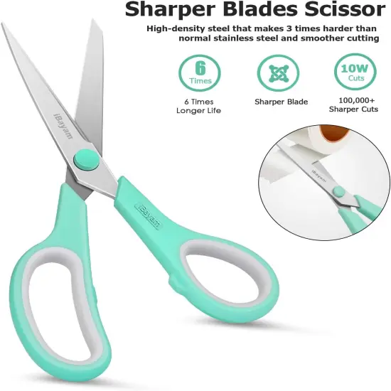 All Purpose Scissors Bulk 3-Pack, Ultra Sharp 2.5mm Thick Blade Shears Comfort-Grip for Office Desk Accessories Sewing Fabric Home Craft Teacher School Supplies, Right/Left Handed {4}