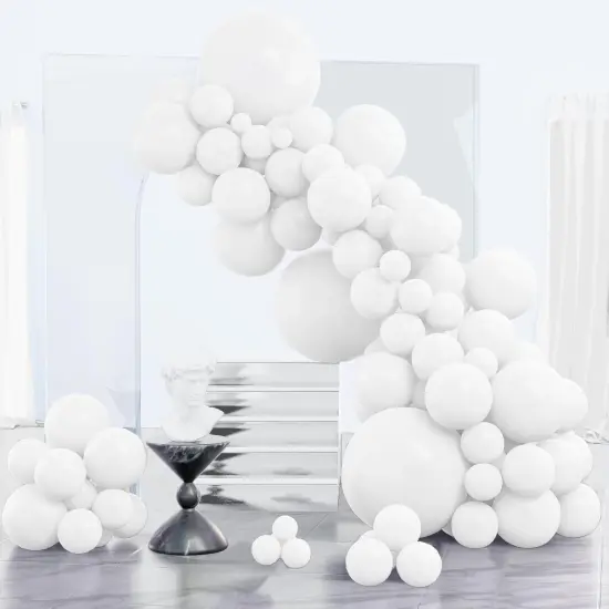 White Balloons, 123 pcs White Different Sizes Pack of 18 12 10 5 Inch White Balloon Arch Kit Balloon Garland for Birthday, Graduation, Wedding, Anniversary Party Decorations, White-Y13 {1}
