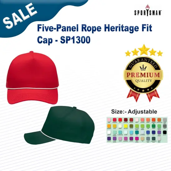 Sportsman&reg; Five Panel Rope Heritage Fit Cap Black {3}