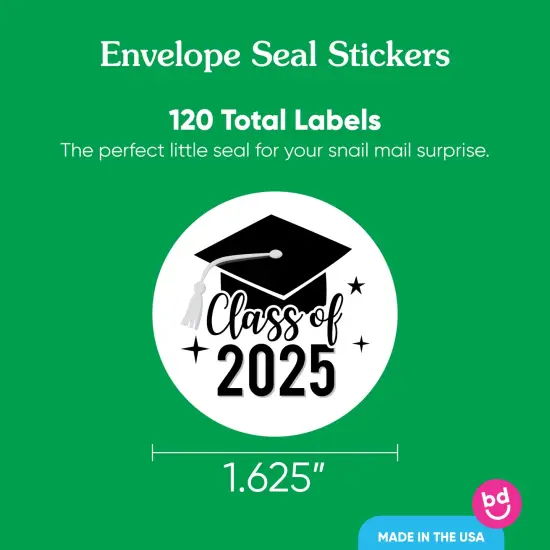 Big Dot of Happiness Class of 2025 Black & White Party Grad Envelope Seal Stickers, Round Circle Stickers Seal, Graduation Envelope Seals - 120 Count {4}