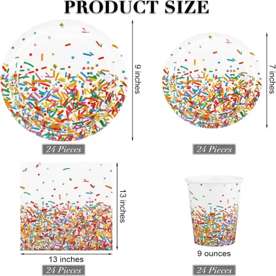 97 Pieces Confetti Sprinkles Tableware Set Disposable Tablecloth Paper Cups Dessert Plates Beverage Napkins for Party Decorations Wedding Birthday Party Favors {2}
