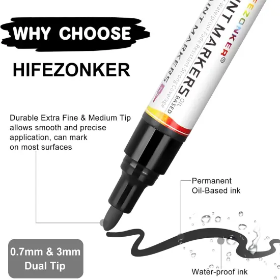 Black Paint Pen Black Paint Marker - 2 Pack Dual Tip Oil Based Black Permanent Markers,Extra Fine Tip & Medium Fine Tip(0.7mm & 3mm),Quick Drying, Waterproof, Marker Pen for Fabric (2 Black) {2}