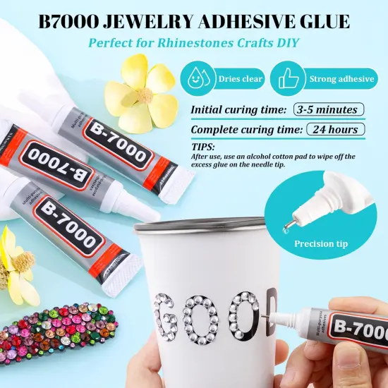 12100Pcs Silver Clear Rhinestones for Crafting with B7000 Jewelry Glue, 2 Boxes Resin Flatback Crystals Diamonds for Bedazzling Crafts DIY Clothing Shoes，Gems for Nail Art Makeup {2}