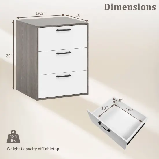 Costway 3 Drawer Dresser Chest of Drawer Storage Cabinet with Wide Storage Space Organizer {3}