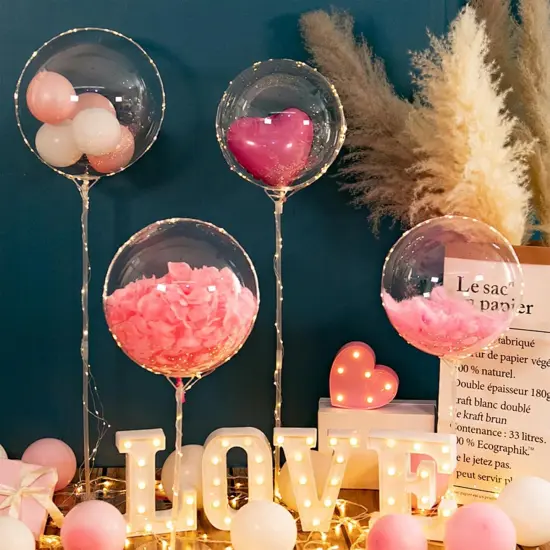 10pcs Valentine's Day Clear Bobo Balloons with Rose 2 Sizes Clear Round Balloons Transparentes Clear Balloons Stuffing for Valentine's Day Party Wedding Anniversary Decor(15inch 18inch) {5}