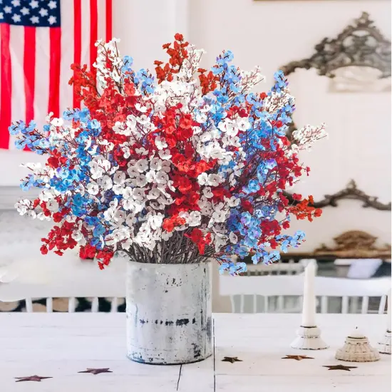 6Pcs 4th of July Artificial Flowers Fake Patriotic Babys Breath Flowers for Independence Day Decor {1}