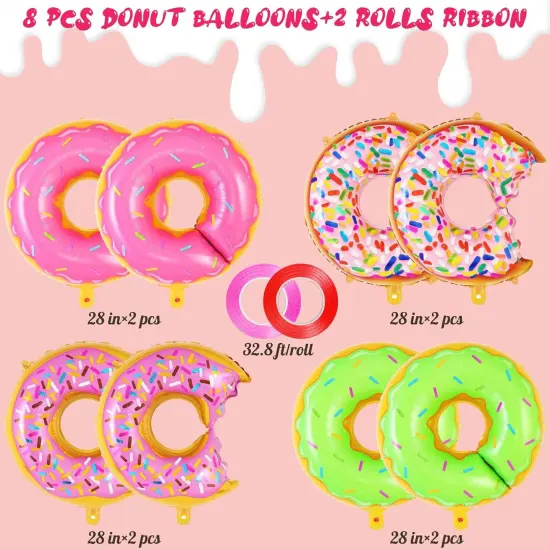 Donut Balloon Party Decoration, 8 Pcs Large Doughnut Foil Mylar Balloons, Candy Sprinkle Balloons for Donut Themed Birthday Party Donut Grow up Party Baby Shower {2}