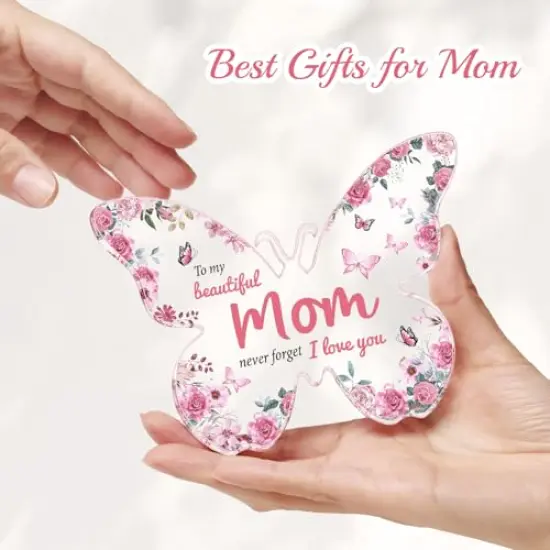 Mothers Day Gifts for Mom from Daughter Son: Eletorot Unique Mom Birthday Gifts, Butterfly-Shaped Acrylic Keepsake Decorations, 5x3.8 inch Christmas Presents Ideas for Love Mom Grandma Wife {4}