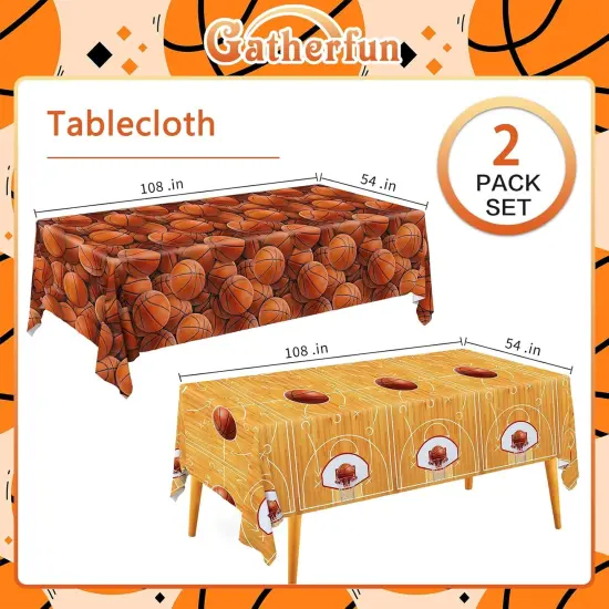 Basketball Party Supplies Set: Basketball Party Decorations & Party Favors, Includes 2-Pack Basketball -Themed Tablecloths for Kids 1st Birthday, Basketball Disposable Table Covers 54 x 108 Inch {2}